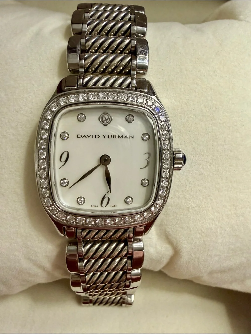 David Yurman Women's Diamond Bezel Watch Silver Cable Link